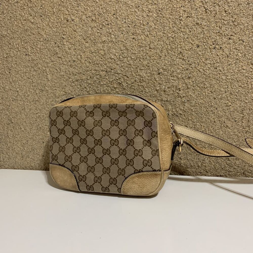 GUCCI GG Canvas Shoulder Bag Brown Camera